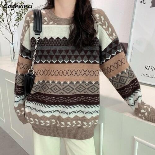 Sweater Womens Harajuku Retro Striped Oversize Couple Bf Autumn Casual Tops Hot Selling Female Pullovers Knitwear New Fashion