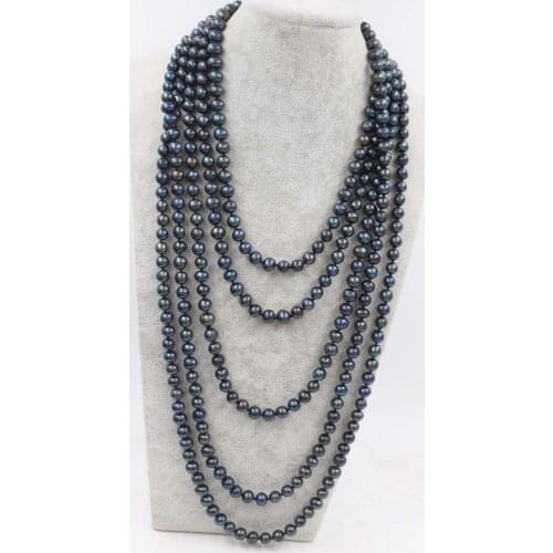 Wow! freshwater pearl black near round 8-9mm necklace 80" nature FPPJ wholesale beads