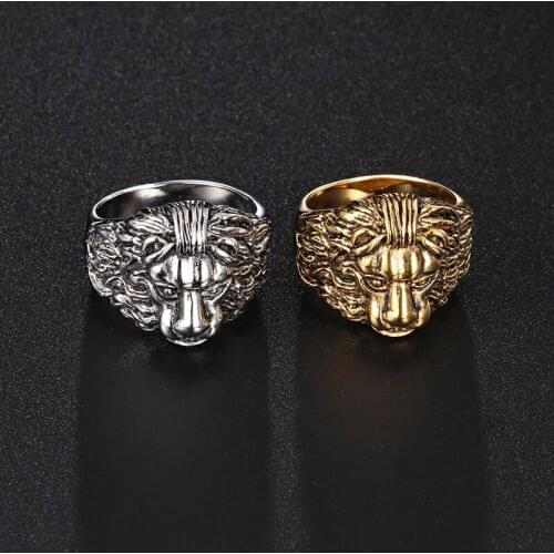 Domineering lion head ring king of the style of steel casting stone lion ring