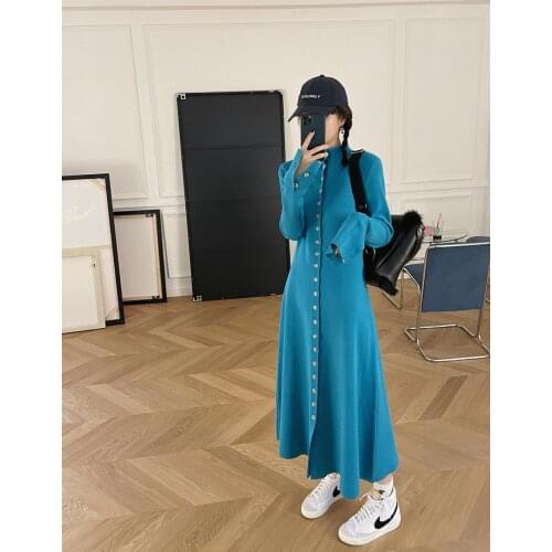 New products to buy Mona winter paper people ~ sleeve design button knitted dress