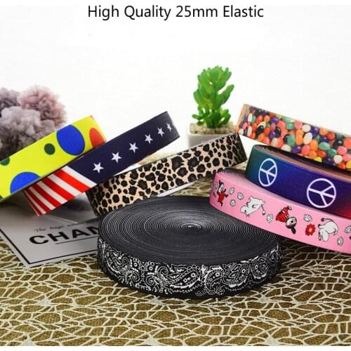 High Quality 1" 25mm Width 14 Colors Printing Soft Elastic Band Webbing 5 Meters For DIY Clothes Bags Belts Sewing Accessories