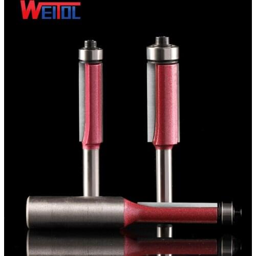 Weitol 1pcs 1/4 or 1/2 inch carbide two flutes flush trim router bit with bearing wood cutting tools CNC milling cutter