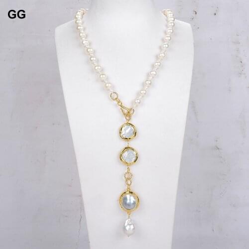 GuaiGuai Jewelry Natural Cultured White Freshwater Pearl Chokers Necklace Mabe Pearl Pendant Necklace For Women