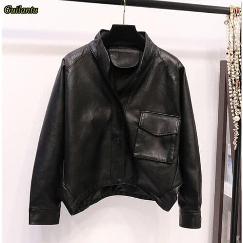 Guilantu Women Faux Pu Leather Jacket Coat Single Breasted Big Size Harajuku Streetwear Punk Motorcycle Biker Leather Coats