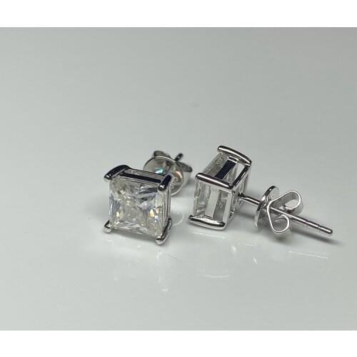 Customized 10K Real White Gold 1 Carat 6x6mm Princess Cut Moissanite Fashion Stud Women Earring