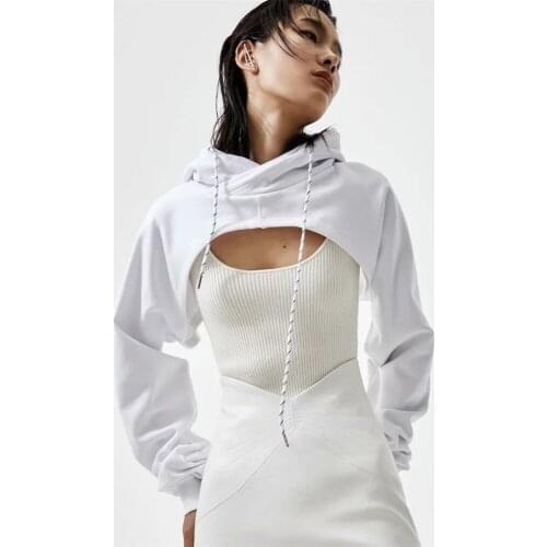 Female Short Tops, Adults Solid Color Long Sleeve Hooded Pullover Outerwear for Spring Fall y2k top sweatshirt streetwear