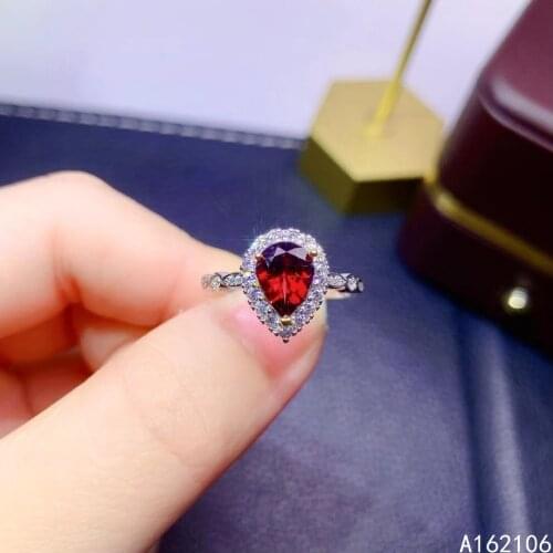 925 Pure Silver Chinese Style Natural Garnet Womens Popular Classic Water Drop Adjustable Gem Ring Fine Jewelry Support Detecti