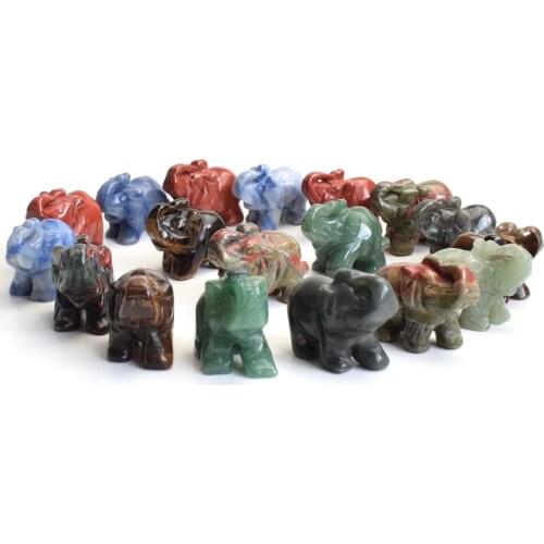 1.5 INCHES Small Size Elephant Statue Crafts Natural Chakra Stone Carved Crystal Reiki Healing Animal Figurine 1pcs