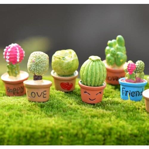 1pc Cute Small Resin Potted Artificial Plant Flower Cactus Miniature Dollhouse Decor DIY decoration Yard & Garden Decor