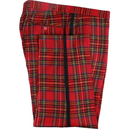 2021 Red Green Tartan Tuxedo Pants Tailor Made Dress Pants For Men Wool Blend Prom Groom Wedding Pants Custom Made Trousers Men