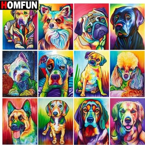 HOMFUN Diamond Painting Full Square/Round Diamond "Dog animal cartoon" Pattern Embroidery Cross Stitch 5D Rhinestone Painting