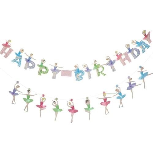 Ballerina Dancing Girl Happy Birthday Banner Garland Bunting for Baby Girls Ballerina Ballet Birthday Party Decorations