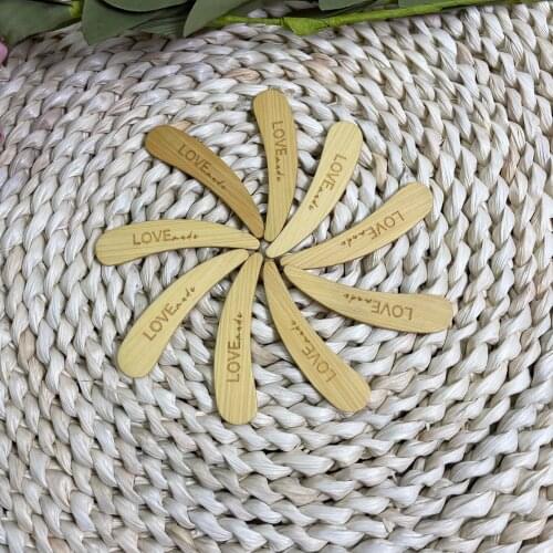 Engraved Customized Bulk mini wooden spoons for cosmetics custom biodegradable beauty spoon skin care facial cream mask spatulas