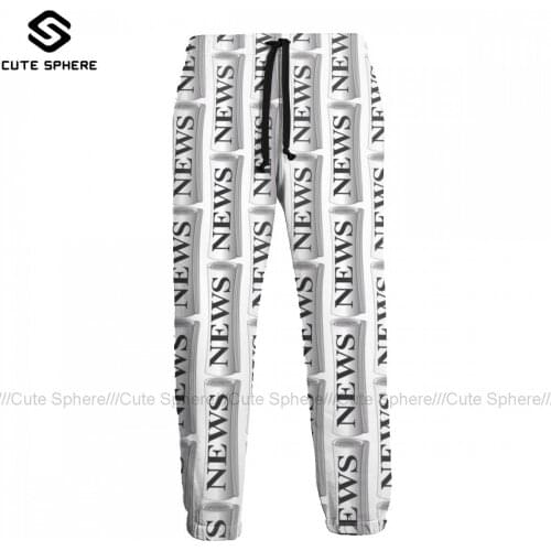 Newspaper Sweatpants Male Running Joggers Polyester Cheap Cool Casual Pants