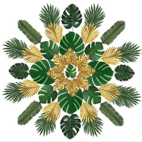 32 Set Hawaiian Turtle Leaf Faux Leaves Assorted Size Artificial Leaf for Outdoor Beach Party DIY Decoration Plant Accessories