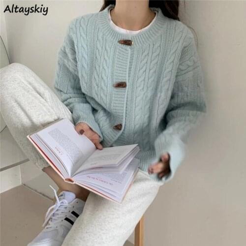 Cardigan Women Casual Solid O-Neck Hot Sale Knitted Fashion Lady Clothing Loose Students All-match Streetwear Long Sleeve Ins