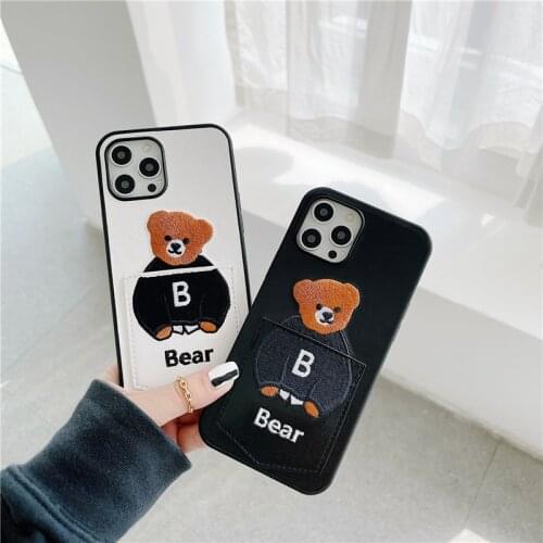 Cartoon Card Pocket Bear Phone Case For Apple iPhone 12 Mini 11 Pro Max XR X XS 7 8 Plus Cortex Shell