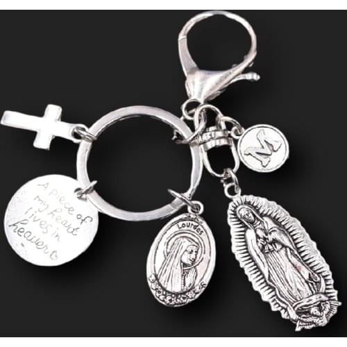 Creative Personalized 26 Letters A-Z Virgin Mary DIY Charms Catholic Style Crosses Metal Keychain Findings P434