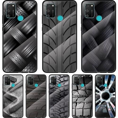 Tire Tread Wheel Fashion Tempered Glass Cover For Honor 30 20 10 9X 8X Pro Plus Lite Silicone Phone Case Coque