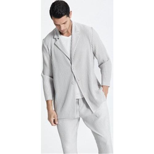 Miyake mens Japanese stretch fabric pleated clothing full collocation suit casual notched collar blazer