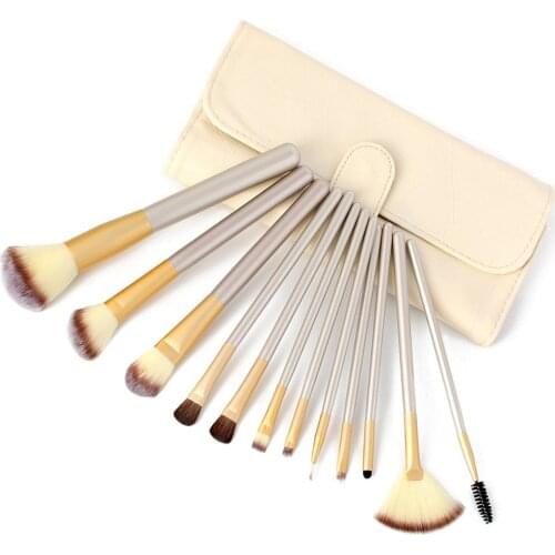 Makeup Brush Set 12 Pcs Premium Synthetic Foundation Powder Concealers Eye shadows Blush Makeup Brushes Champagne