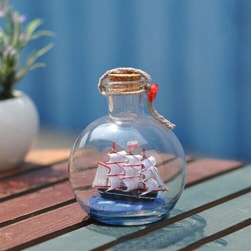 New Sailing Boat in Drift Bottle Mediterranean Glass Pirate Ship Wishing Bottle Nautical Home Decorations Gifts Crafts