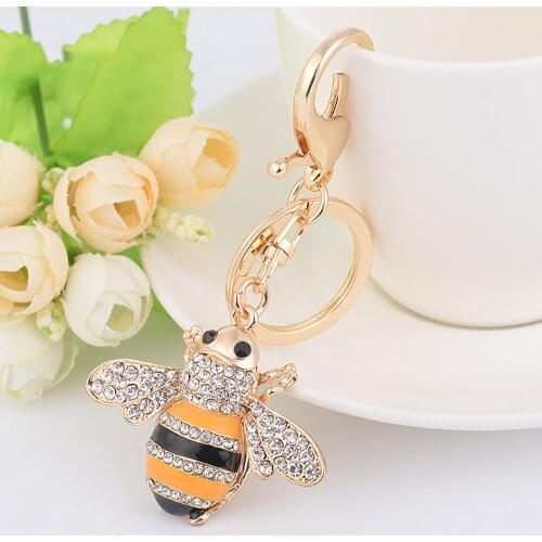 New Keychain 11*6*1.5CM Gold Bee Honeycomb Honeybee Pendants DIY Men Car Key Chain Ring Holder Keyring Souvenir Jewelry Gift