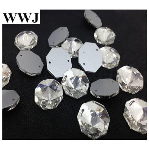 Wholesale Round Octagon Sew On Stone Crystal Clear Color Flatback 2holes 8,10,12,14,16,18mm Sewing Glass Crystal Beads Dress