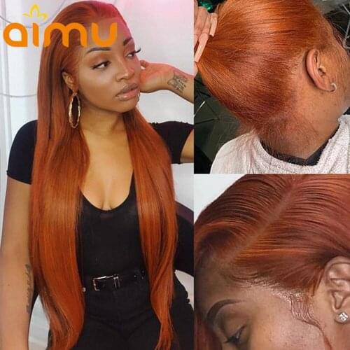 30 Inch HD Transparent 13x6 Lace Frontal Human Hair Wigs Long Straight Orange Ginger 13x4 HD Lace Front Wig Full Pre Plucked 150