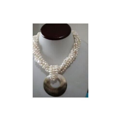 Strands White Cultured Fresh water Pearl Necklace Large Mother of Pearl pendant