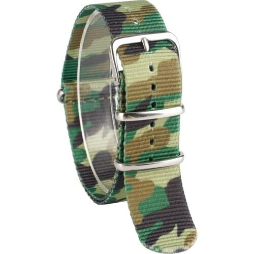 22mm Army Green Military Camouflage Nylon Fabric Canvas Men Women Sport Outdoor Soft Watch Strap Wrist Band Steel Pin Buckle