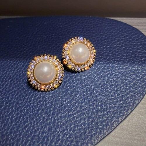 Korean Graceful Simple Rhinestones Imitation Pearl Round Clip on Earrings Non Pierced for Women Girl Ear Clips Weeding Jewelry