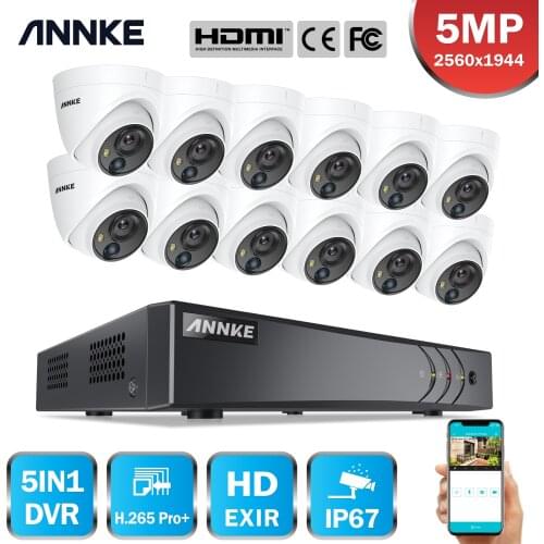 ANNKE 16CH 5MP Lite HD Video Security System 5IN1 H.265+ DVR With 12X 5MP Dome Weatherproof PIR Surveillance Cameras CCTV Kit