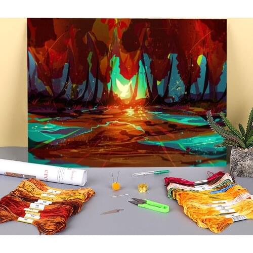 Scenery The Owl Place Printed Fabric 11CT Cross Stitch Patterns DIY Embroidery DMC Threads Handmade Hobby Knitting Different