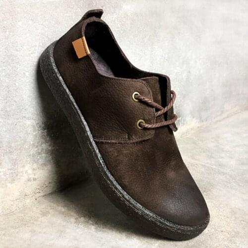 Vintage Casual Martin Shoes Men Genuine Leather Casual Shoes British Handmade Tendon Bottom Mens Lace Up Designer Flats