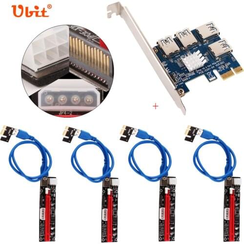 Ubit 1X TO 16X Graphics Extension Ethereum ETH Mining Powered Riser Adapter Card+60cm USB 3.0 Cable+4 port Transfer adapter