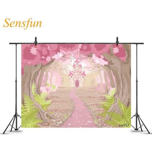 LEVOO Cartoon Backdrop Fantasy Magic Fairy Castle Trees Girl Photography Background Photo Booth Shoot Props Photophone Vinyl