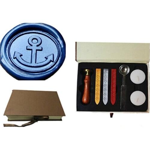 Vintage Anchor Custom Picture Logo Wedding Invitation Wax Seal Sealing Stamp Sticks Melting Spoon gift Box Set Kit