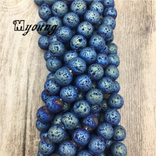 Magic Blue Titanium Quartz Druzy Lava Geode Loose Beads,Matte Round Natural Stone Beads for Jewelry Making MY2085