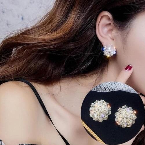 MISANANRYNE New Arrival Round Crystal Earring Women Trendy Shiny Earrings Female Korean Crystal Stud Earrings