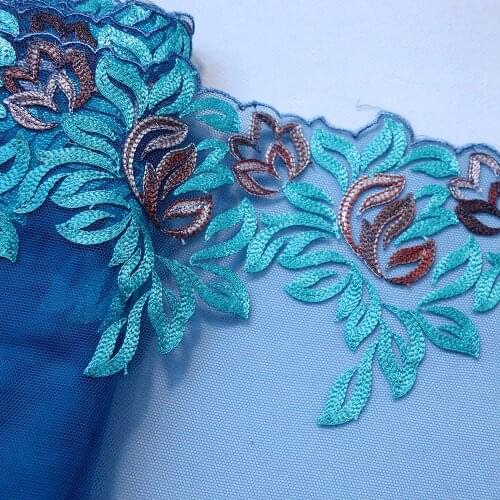 1 Meter 18 CM Width Phoenix Flower Embroidered Lace Trim Blue Mesh Lingerie Bra Costume Handmade Dress Sewing Fabrics Materials