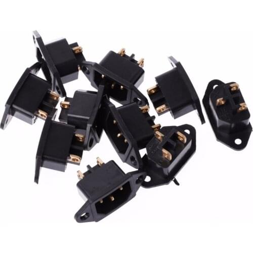 10 Pcs/Set AC 250V 10A 3-Pin Terminal IEC320 C14 Inlet Power Plug Socket Black