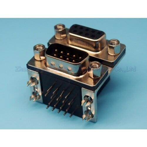 2pcs DB9/DR9 Double conjoined serial female to male connector 90 degree bend needle spacing 15.88mm