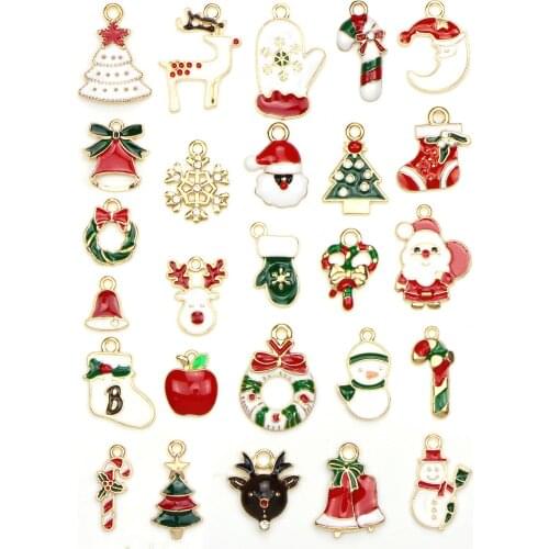 26Pcs/bag Mixed Xmas Enamel Beads Pendants Charms Craft for DIY Decoration Neckalce Earring Key Chain Jewelry Making Accessories
