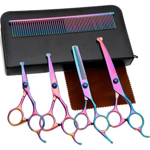 4.5 5.5 6.5 Inch Purple Safety Round Tip Profession Salon Scissors Hair Cutting Set