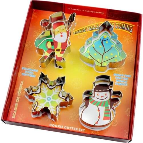 4pcs/set Christmas Cookie Cutter Mold 3D Stainless Steel Biscuit Mould Cake Decoration Pastry Baking Kitchen Tools