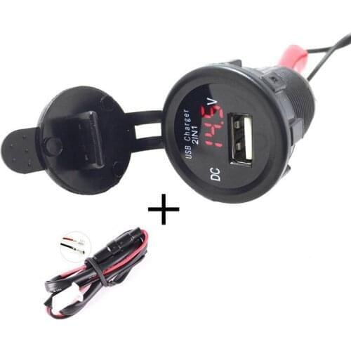 Car Motorcycle Waterproof 2.1A USB Charger w/ Voltmeter Red Light