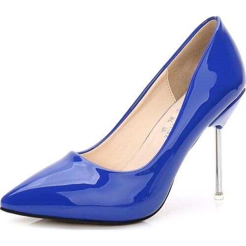 Brand Fashion Women Shoes Sliver Patent Leather Woman Shoes Sexy Stilettos High Heels 10cm Pointed Toe Woman Pumps DA0049