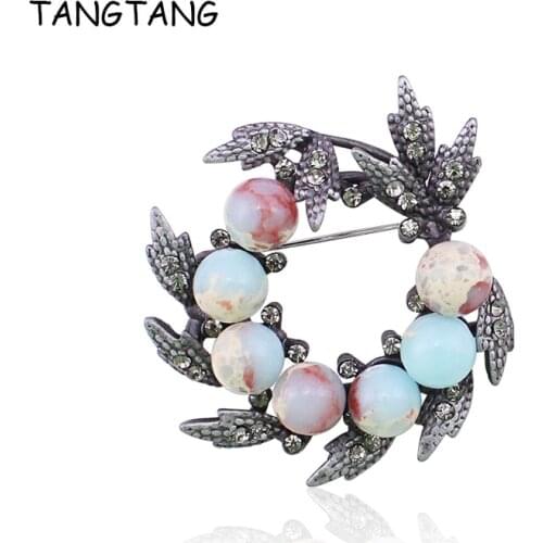 TANGTANG Wreath Brooch Vintage Retro Stone Brooch Pin For Woman Fashion Rhinestone Jewelry Pin New 2021 Trendy Mothers Day Gift