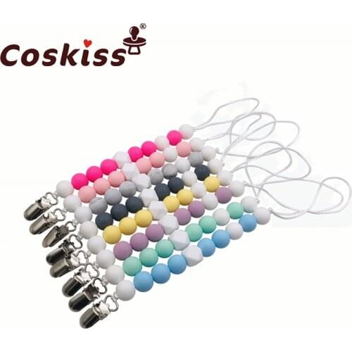 Baby Teether Pacifier Chain Organic Teether Natural Teething Grasping Toy Silicone Beads Toddler Teether Newborn DIY Baby Gift